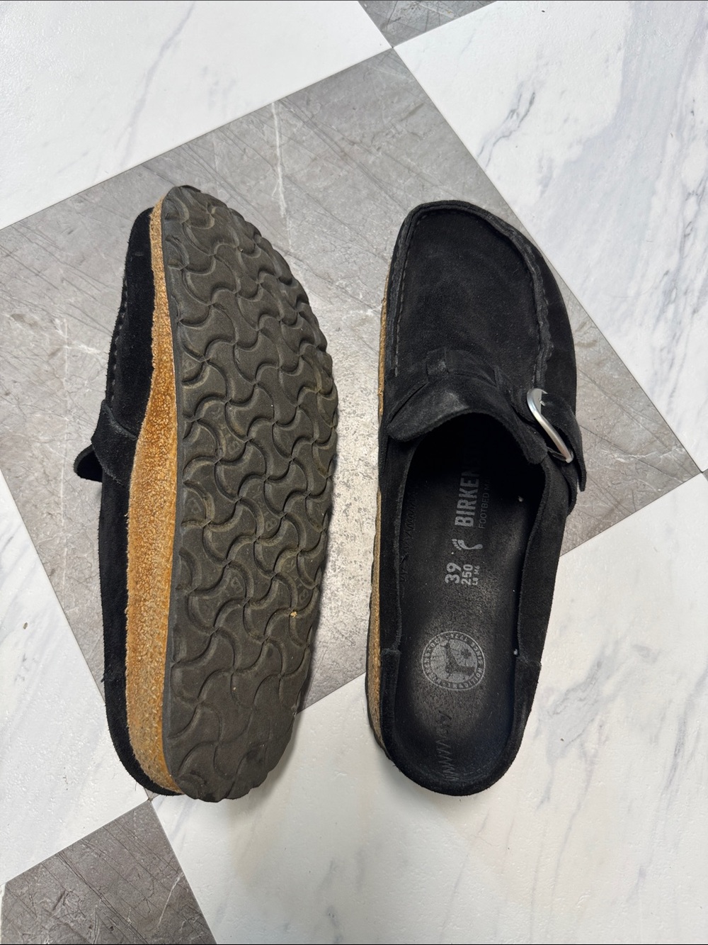 Birkenstock Buckley Black Suede Buckle Clog Mules - Picture 4 of 6